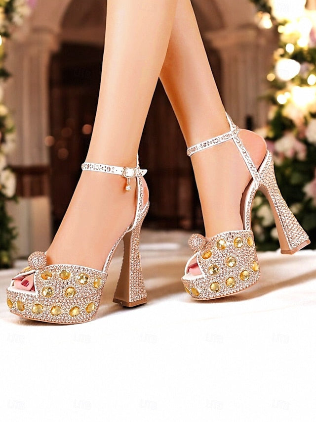 Sandals Crystal-Embellished Platform with Glamorous Women's