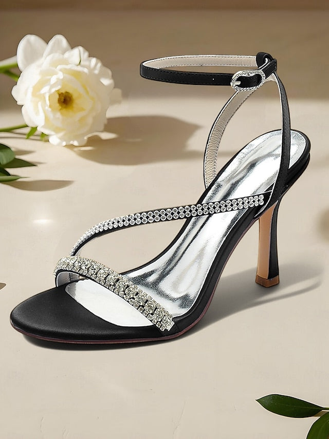 Sophisticated Rhinestone Satin Champagne Strappy – Heels