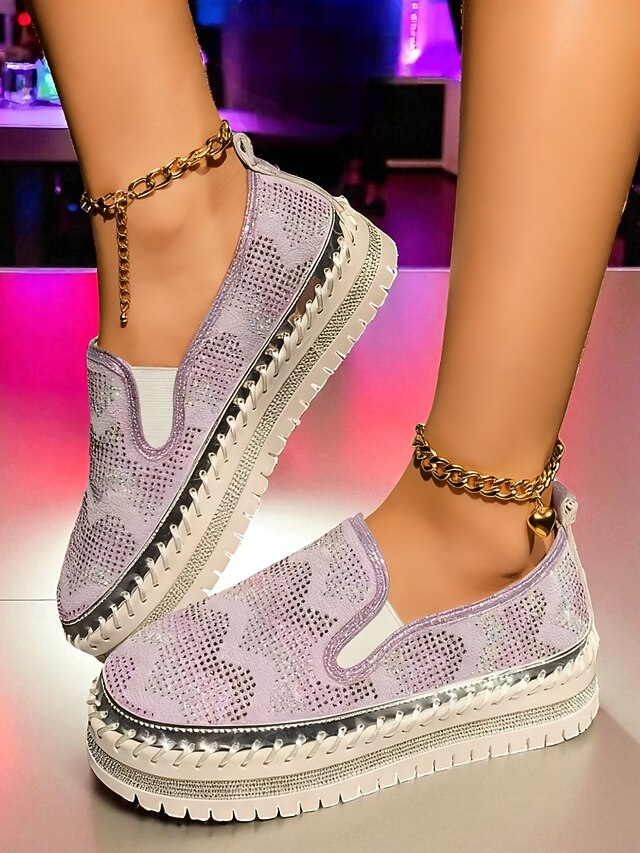 with Mesh Women's Glitter Slip-On Platform Sneakers