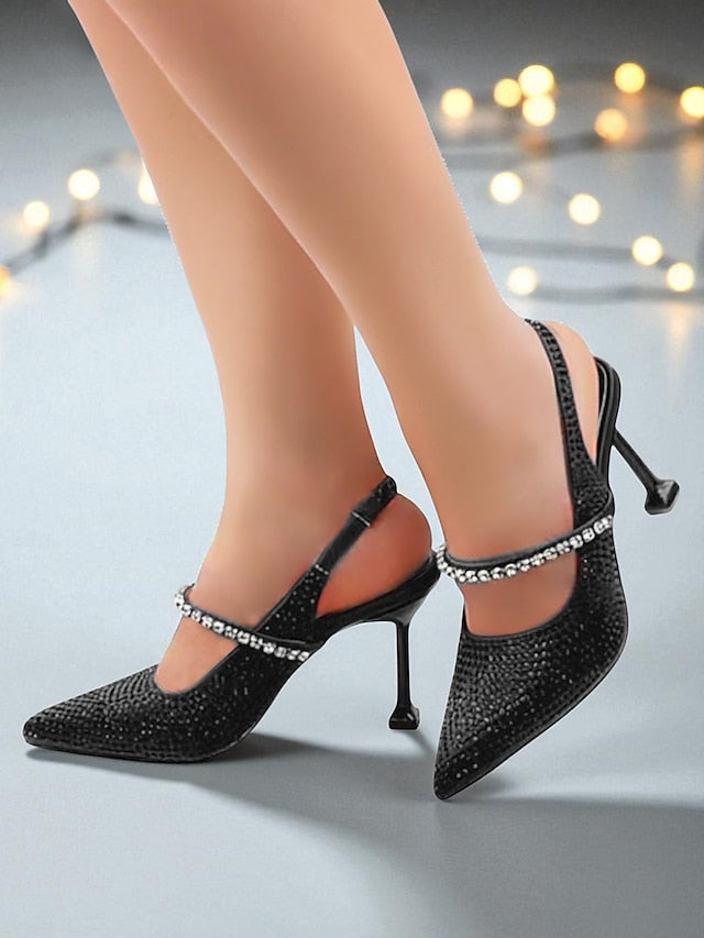 Sparkly Women's - Heels Pointed Toe Rhinestone Gold