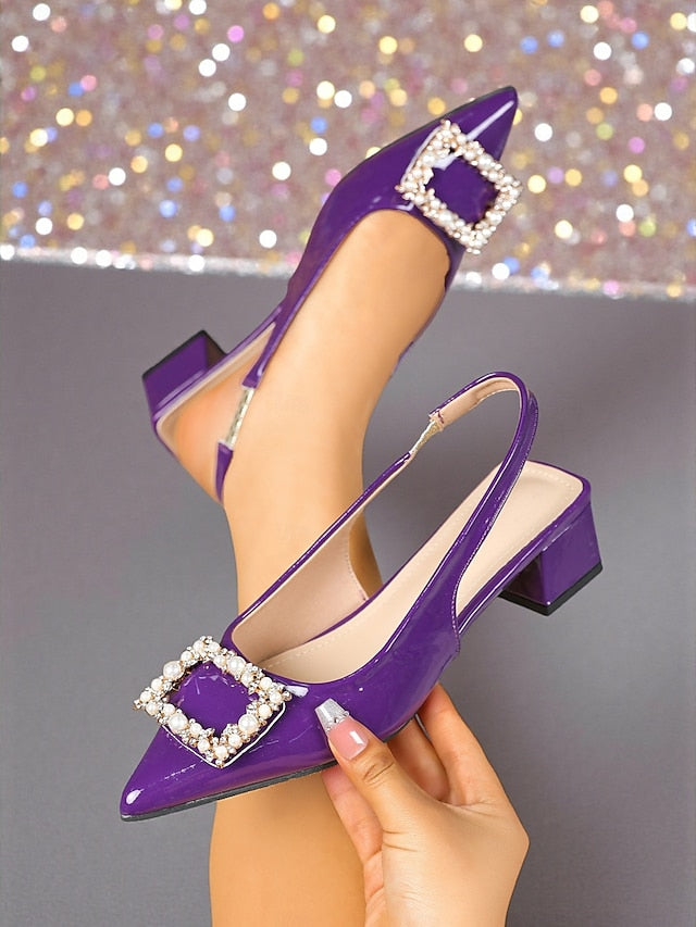Patent Slingback Women's - Toe Purple Pumps Pointed Leather