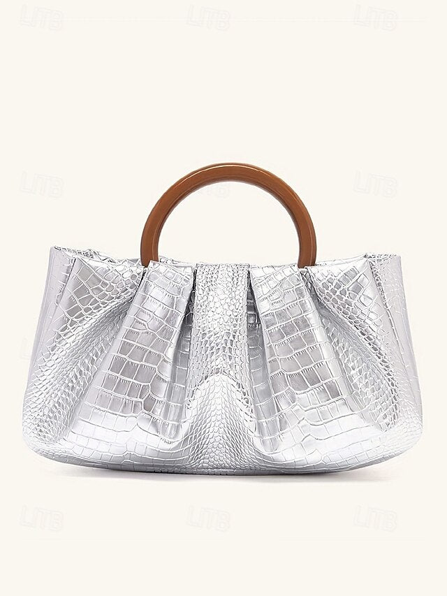 Women's Clutch Pleated Faux Bag with Tote Leather Acrylic