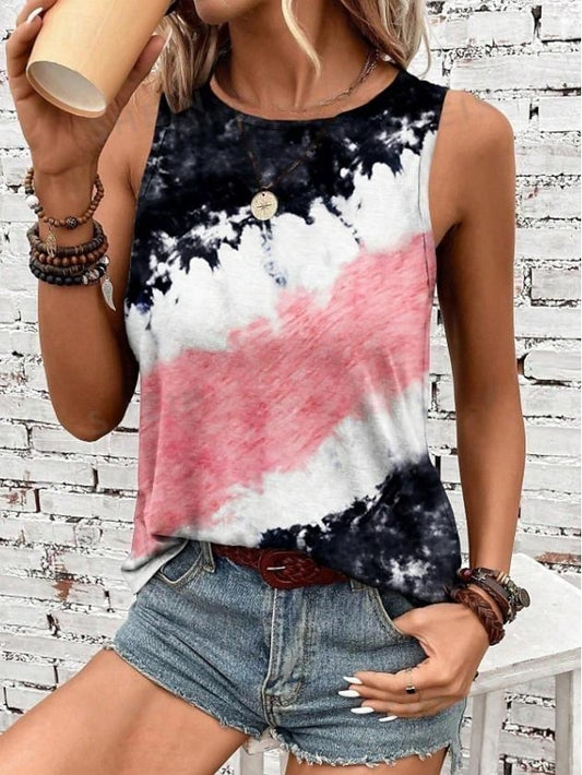 Women's Camisole Tank Top Tie Dye Vest Black Sleeveless