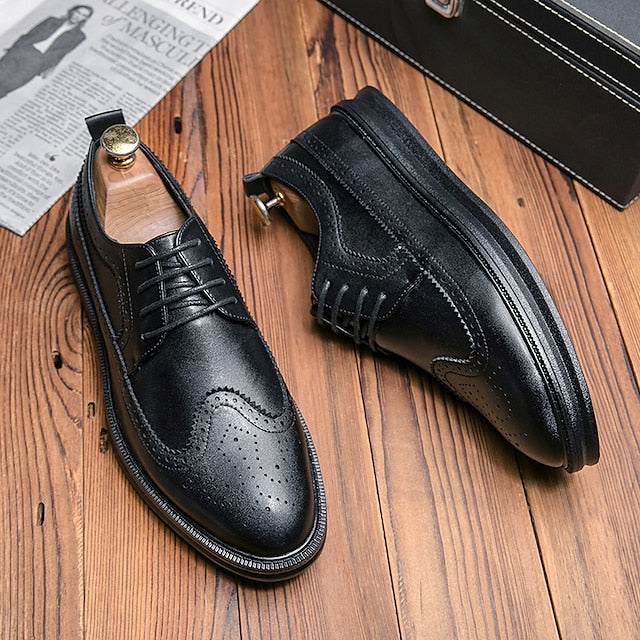 White Lace-Up Leather Derby Stylish Men's Brogue Shoes -