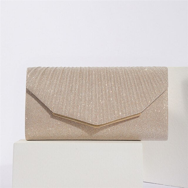 Clutch Evening with Metal Glitter Women's Elegant Bag Gold