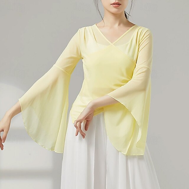 Activewear Top Pure Color Splicing Tulle Women's