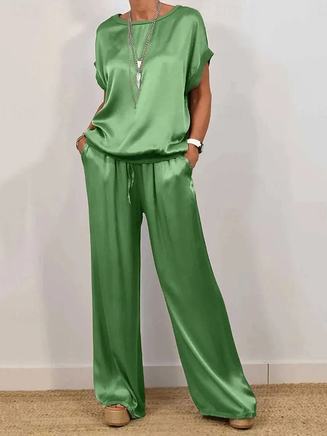 Women's Pants Sets Bolero Top Short Sleeve Round Neck Plain