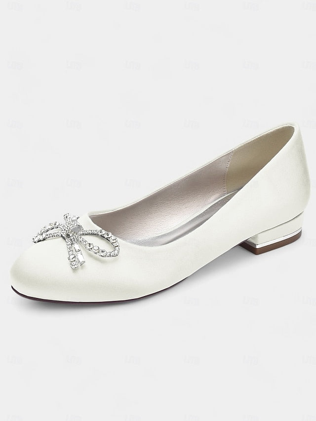 Round-Toe Bow Embellished Rhinestone - Women's Flats