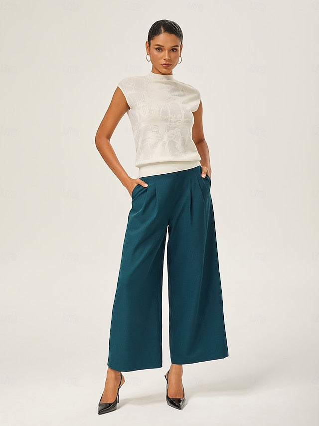 Ivory Wool Jacquard Mock Neck Knit Top