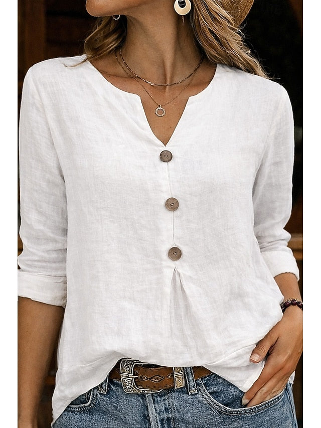 Women's Shirt Cotton Linen Shirts Popover Shirt Beach Shirt