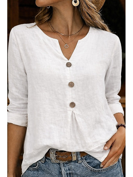 Women's Shirt Cotton Linen Shirts Popover Shirt Beach Shirt