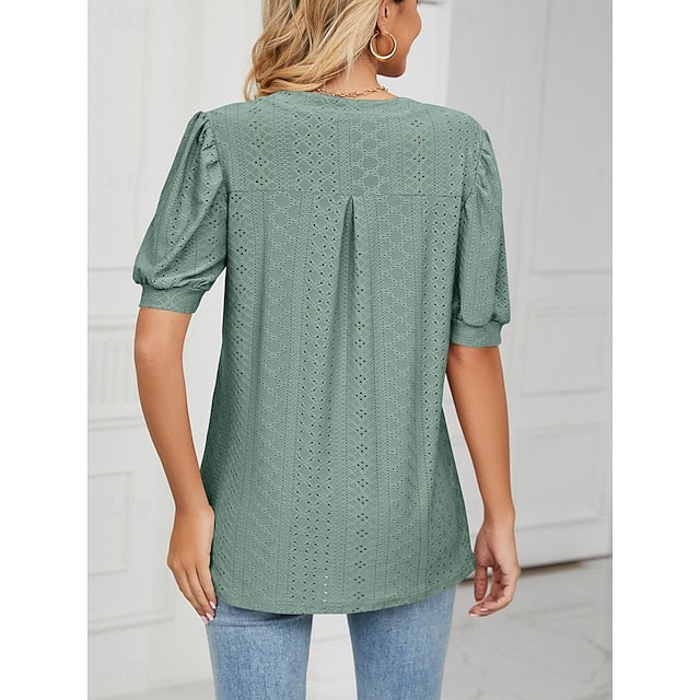 Women's T Shirt Eyelet Plain Fashion Modern Casual Short
