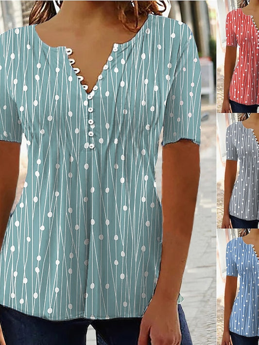 Women's T Shirt Henley Blouse Tunic Basic Casual Patchwork