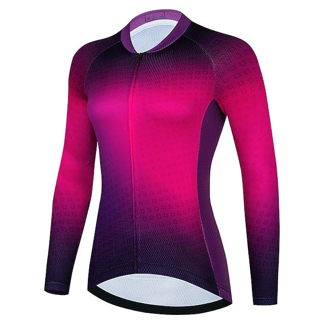 Women's Cycling Jersey Gradient Plaid Checkered Long Sleeve