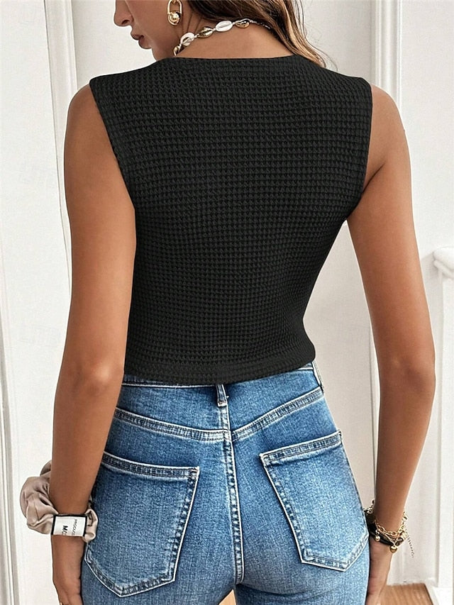 Women's T Shirt Tank Top Tee Top Buttons Plain Fashion Sexy