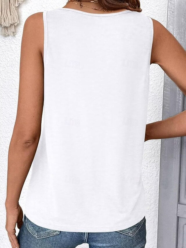 Women's Tank Top Sleeveless Shirt Tee Top Patchwork Plain
