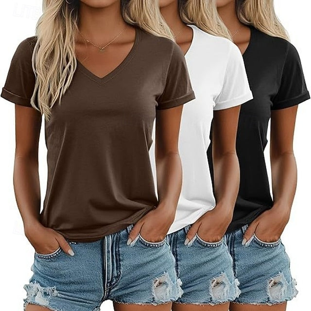 Multi Packs 3pcs Female Crew Neck Short Sleeve Black+Pink+White