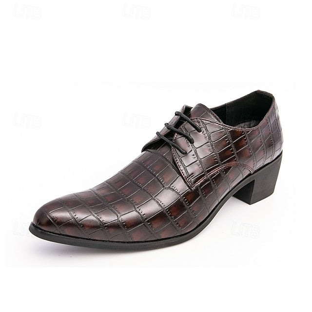 Men's – Red Leather Crocodile Pattern Shoes Faux