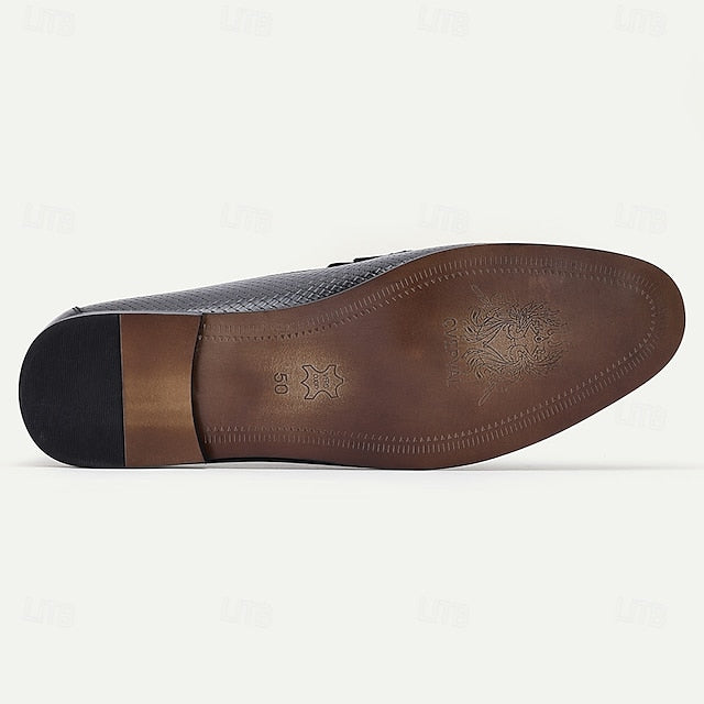 Loafers Black Textured Men's Leather 100% Premium –