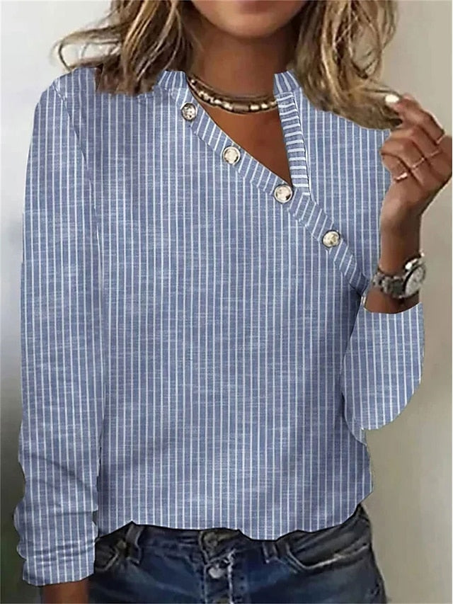 Women's T shirt Long Sleeve Striped Elegant Fashion Daily