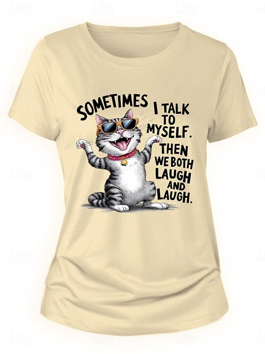 Women's 100% Cotton T Shirt Casual Cat Regular Tops Short