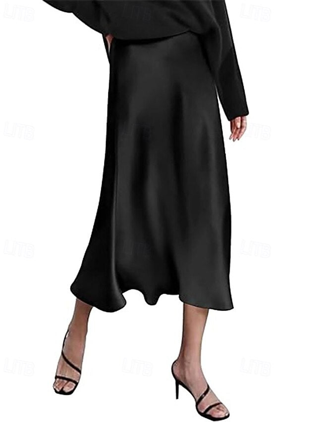 Women's Elegant Fashion Casual Midi Mid Rise Skirts Plain