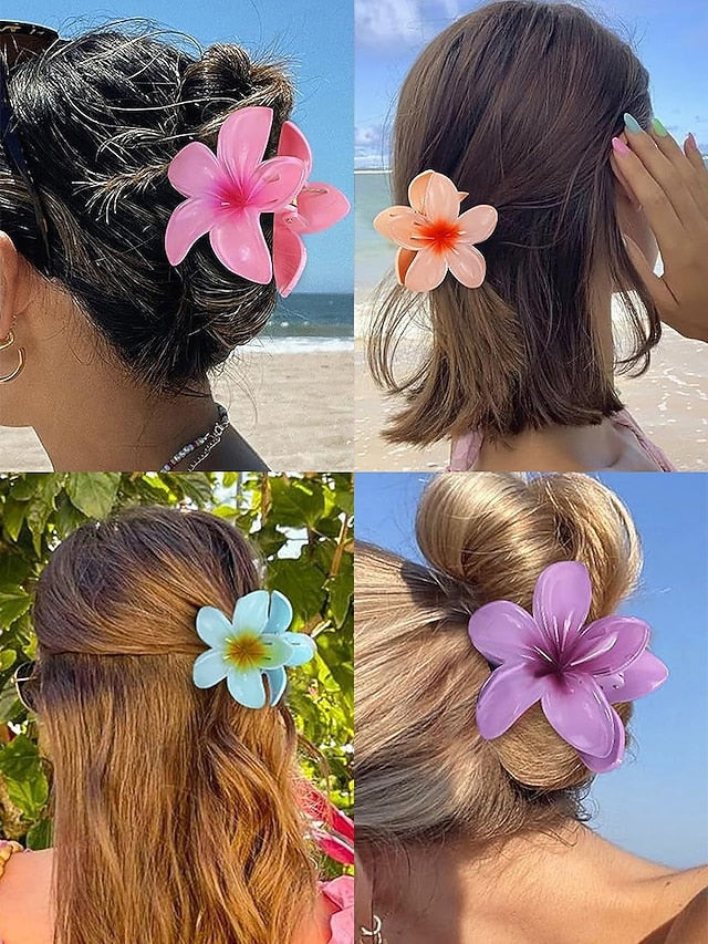 Hawaiian Resin Flower Hair Tropical Clips – Plumeria 6PCS