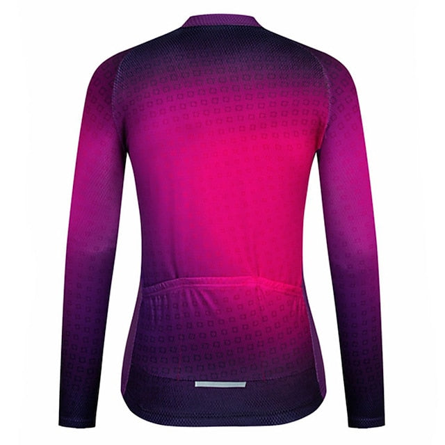 Women's Cycling Jersey Gradient Plaid Checkered Long Sleeve