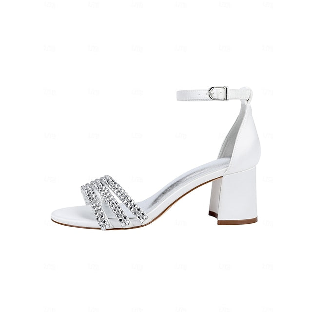 Heel Rhinestone Purple Women's Sandals with Block Satin