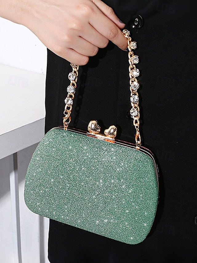 Evening Sage Green Clutch Women's with Glitter Rhinestone