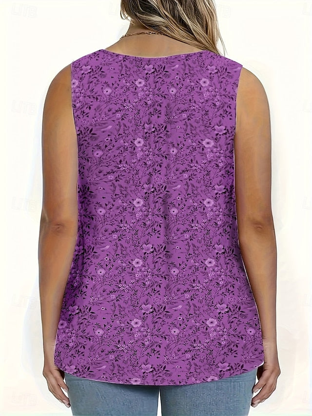 Women's Blouse Buttons Print Floral Casual Sleeveless V