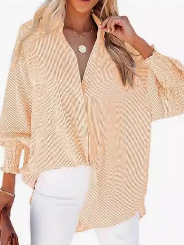 Women's Blouse Buttons Print Striped Stylish Casual Long