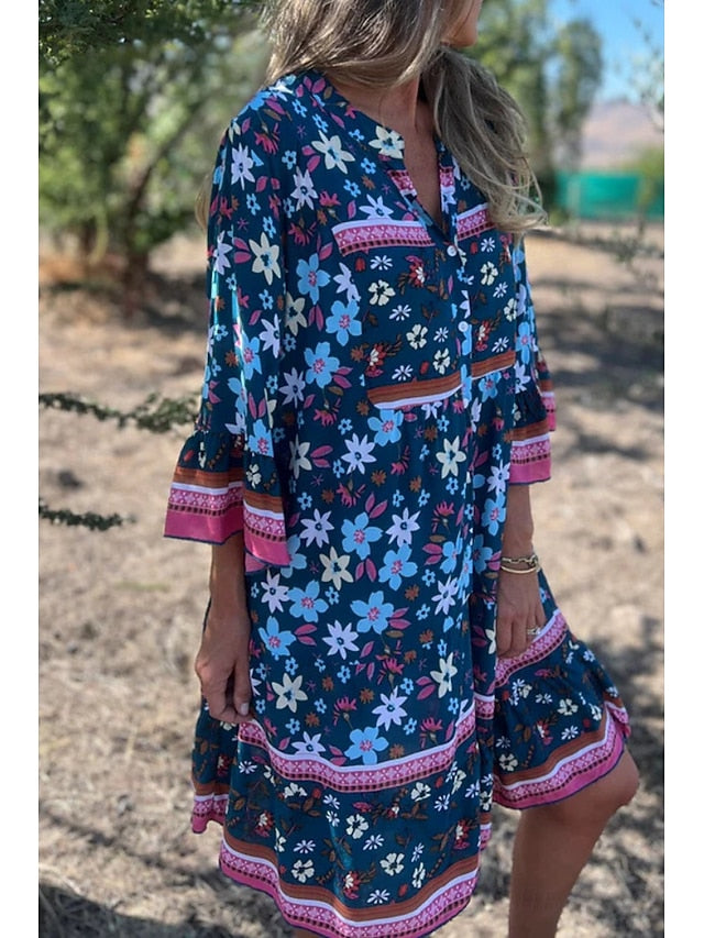 Women's Mini Dress Cotton Linen Dress Boho Dress Classic