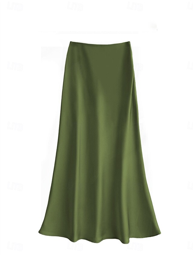 Women's Satin Skirts Elegant Vintage Fashion Casual Maxi