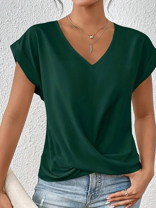 Women's T Shirt Solid Color Classic Casual Short Sleeve V
