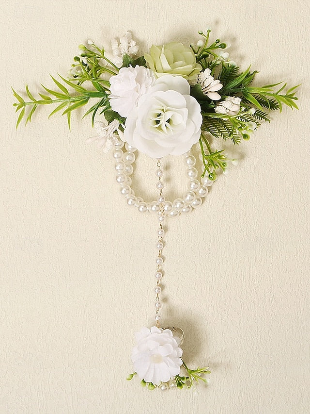 Pearls and Hand Jewelry – Floral Set White Wrist Elegant with