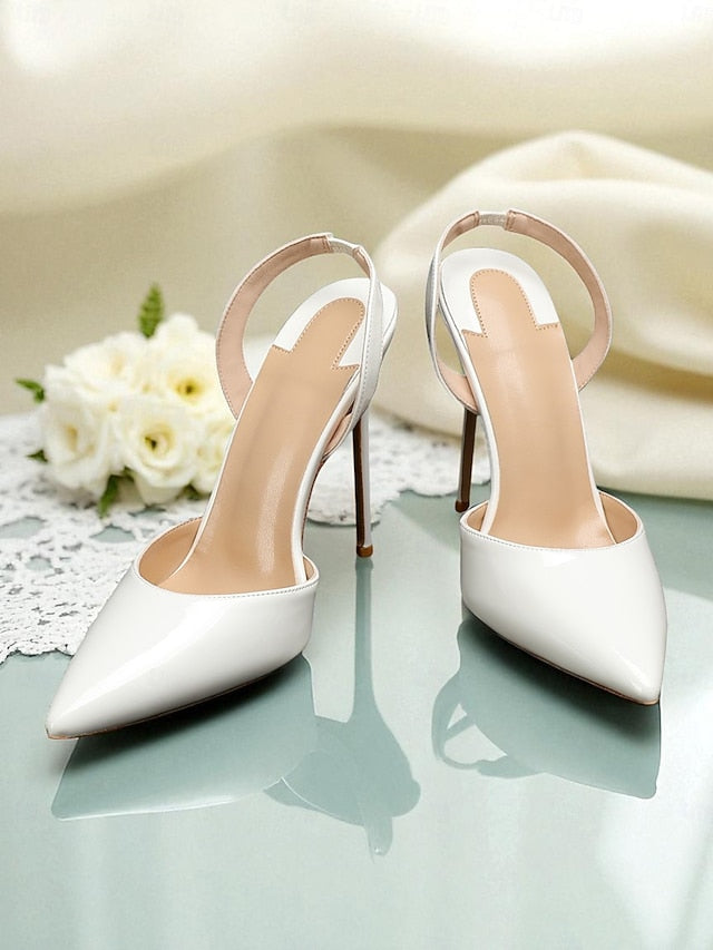 Women's - Pearl-Embellished Slingback Heels White Leather