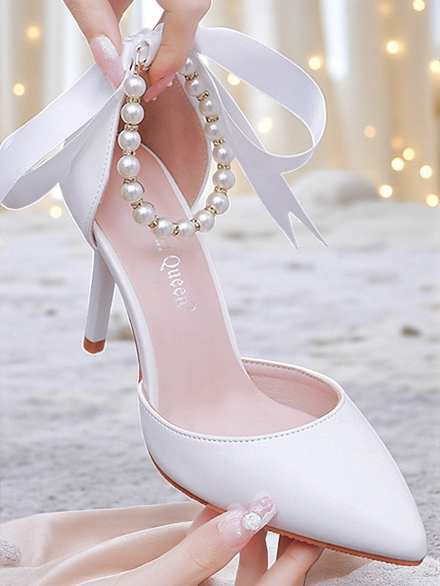 Pearl Bow Ankle Blue Women's - Pumps Strap with Heel Kitten