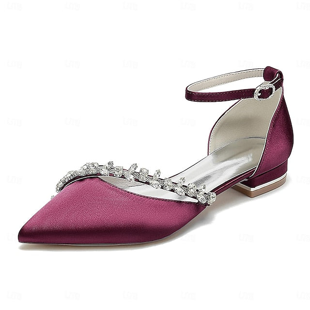 White Elegant Wedding Satin Flats Pointed Women's – Toe