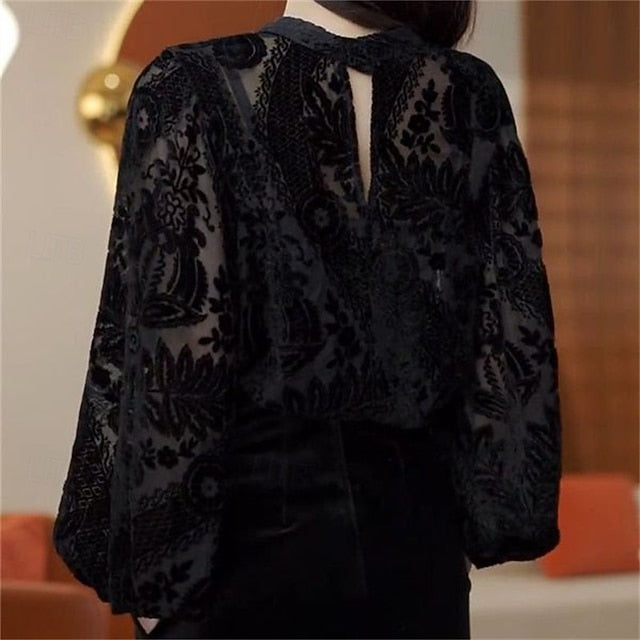 Women's Blouse Dressy Tops Lace Tops Ruched Lace Patchwork