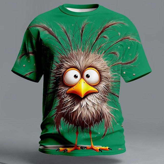 Funny 3D Bird Graphic T Shirt Mens Womens Humorous Messy Hair