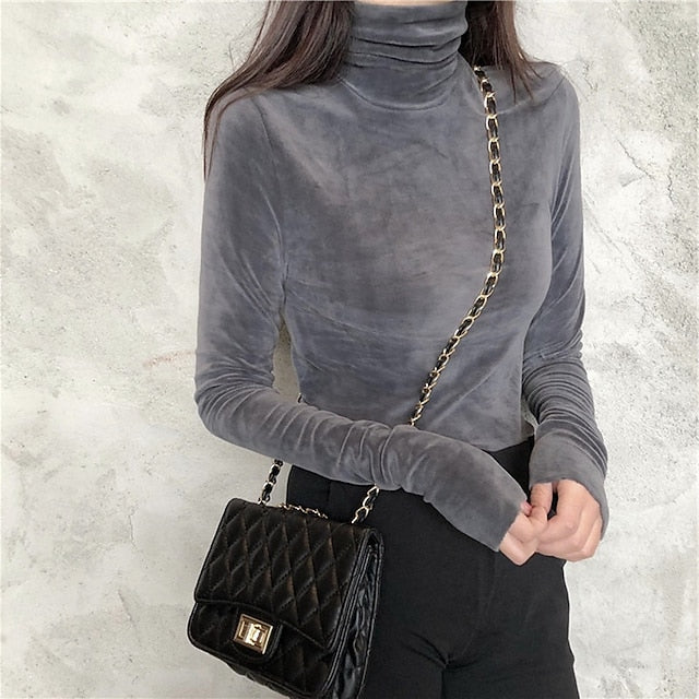Women's Velvet Elegant Dressy Blouse Solid Color Plain