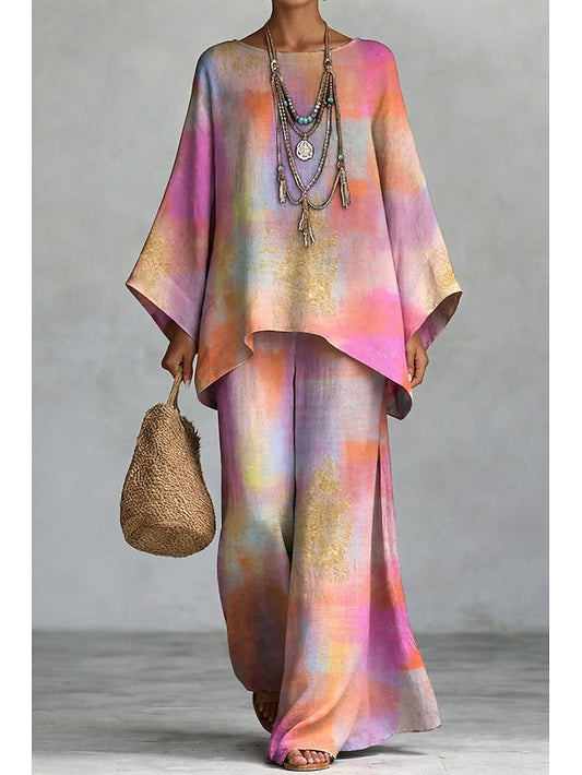 Women's Pants Sets Long Sleeve Round Neck Graphic Gradient