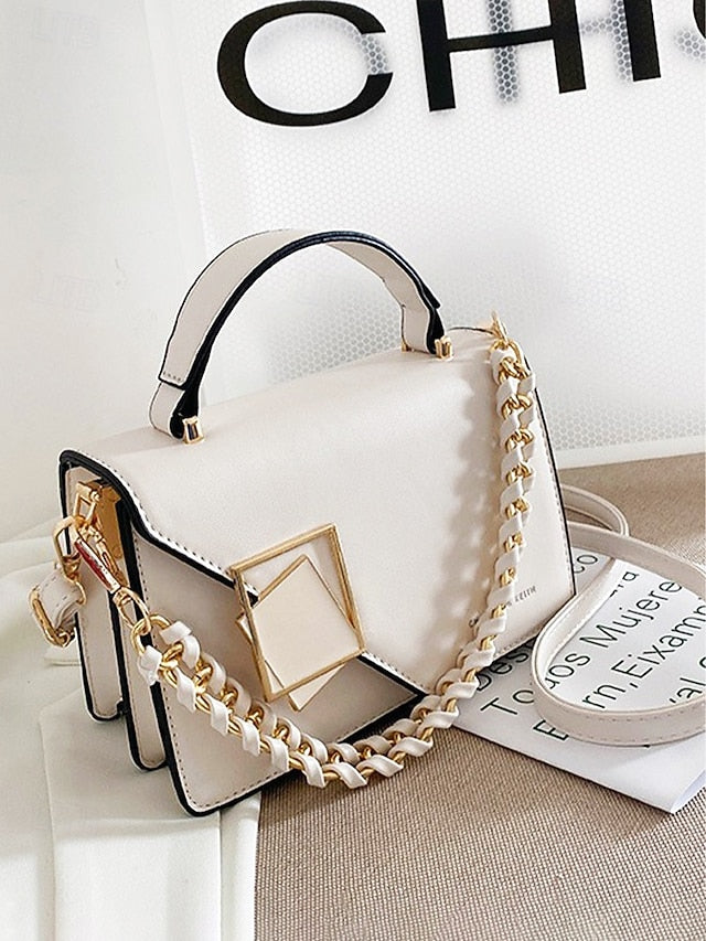 Women's Elegant Faux Leather Crossbody Handbag, Chic Top
