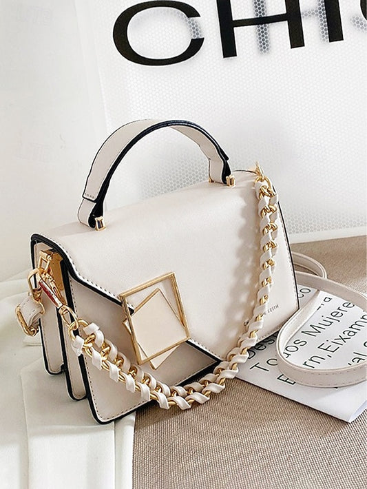 Women's Elegant Faux Leather Crossbody Handbag, Chic Top