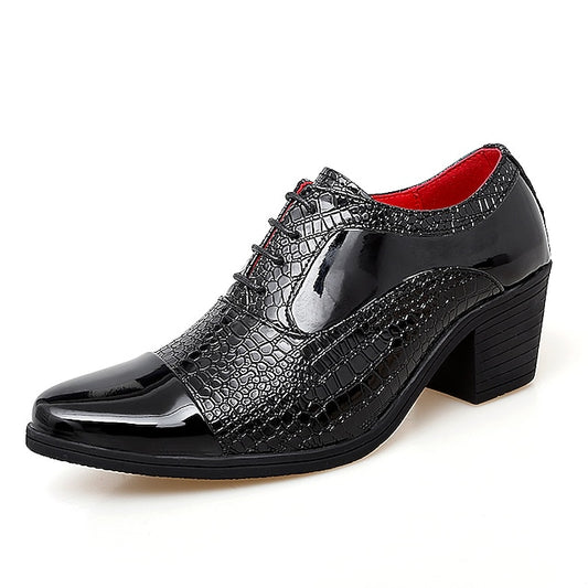 Crocodile Leather Oxford Faux Men's Black Patent Pattern