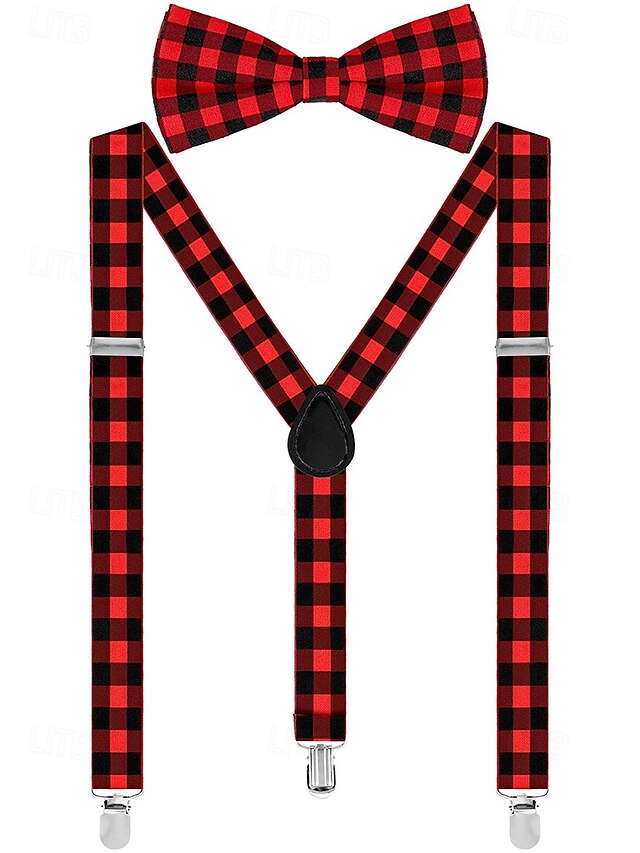 Set Tie Adjustable Bow Christmas Suspender Plaid Men's and