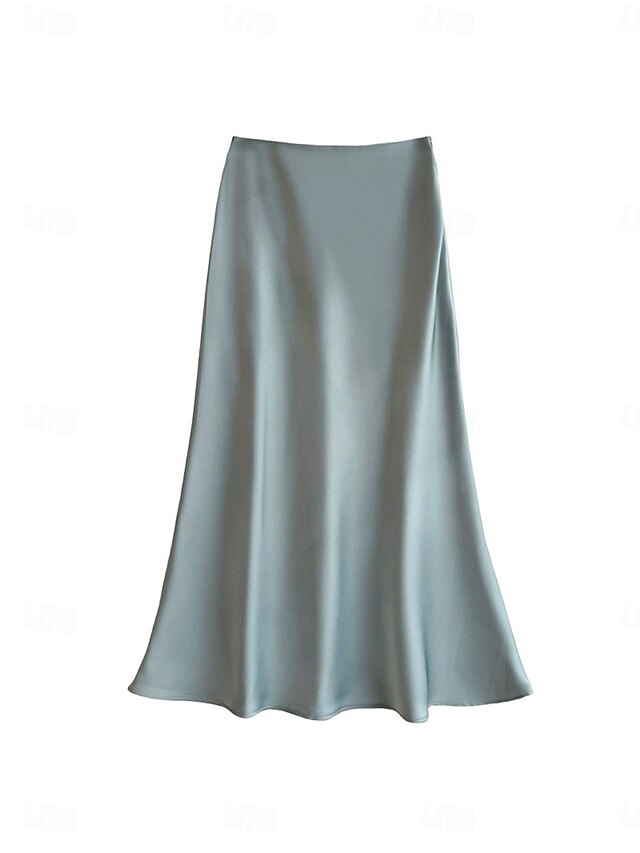 Women's Satin Skirts Elegant Vintage Fashion Casual Midi