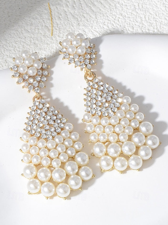 and Pearl Faux – Rhinestone Drop Earrings Vintage Elegant