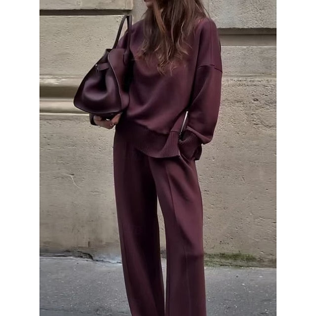 Women's Pants Sets Bolero Top Long Sleeve Turtleneck Plain